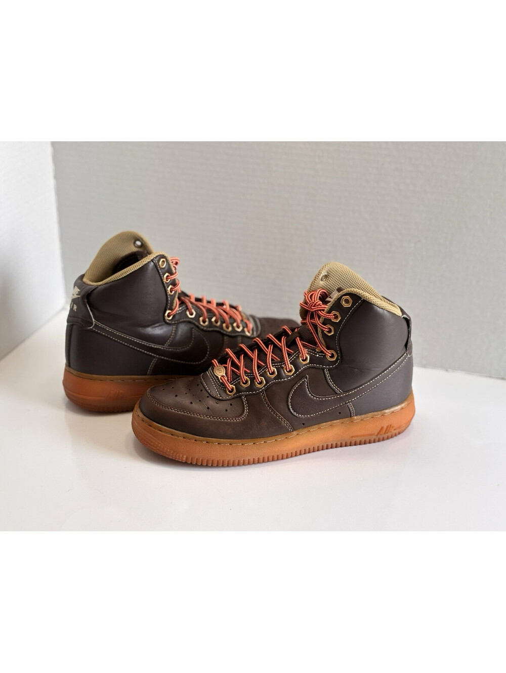 Nike Air Force 1 Boys High Top Brown Leather Shoes 653998-200 Youth Size 6Y/38.5
